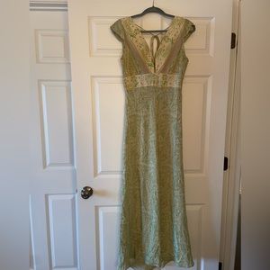 Beautifully whimsical full-length green dress by Plenty (size 8). 100% silk.
